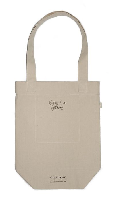 Reverse of Cocorose London's natural cotton canvas tote bags