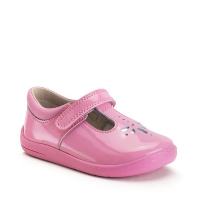 Puzzle Pink patent girls rip-tape T-bar first walking shoes