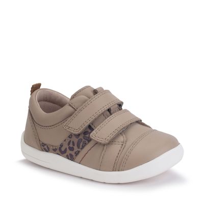 Maze Taupe leather/leopard nubuck rip-tape girls first walking shoes