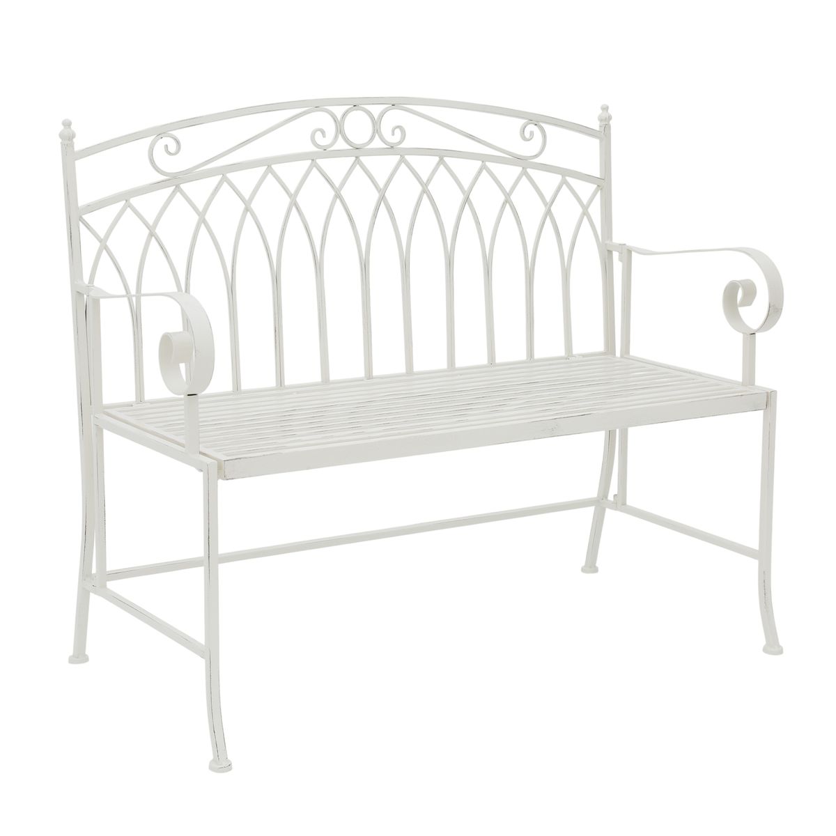 Antique White Decorative Rustic Metal Garden Bench
