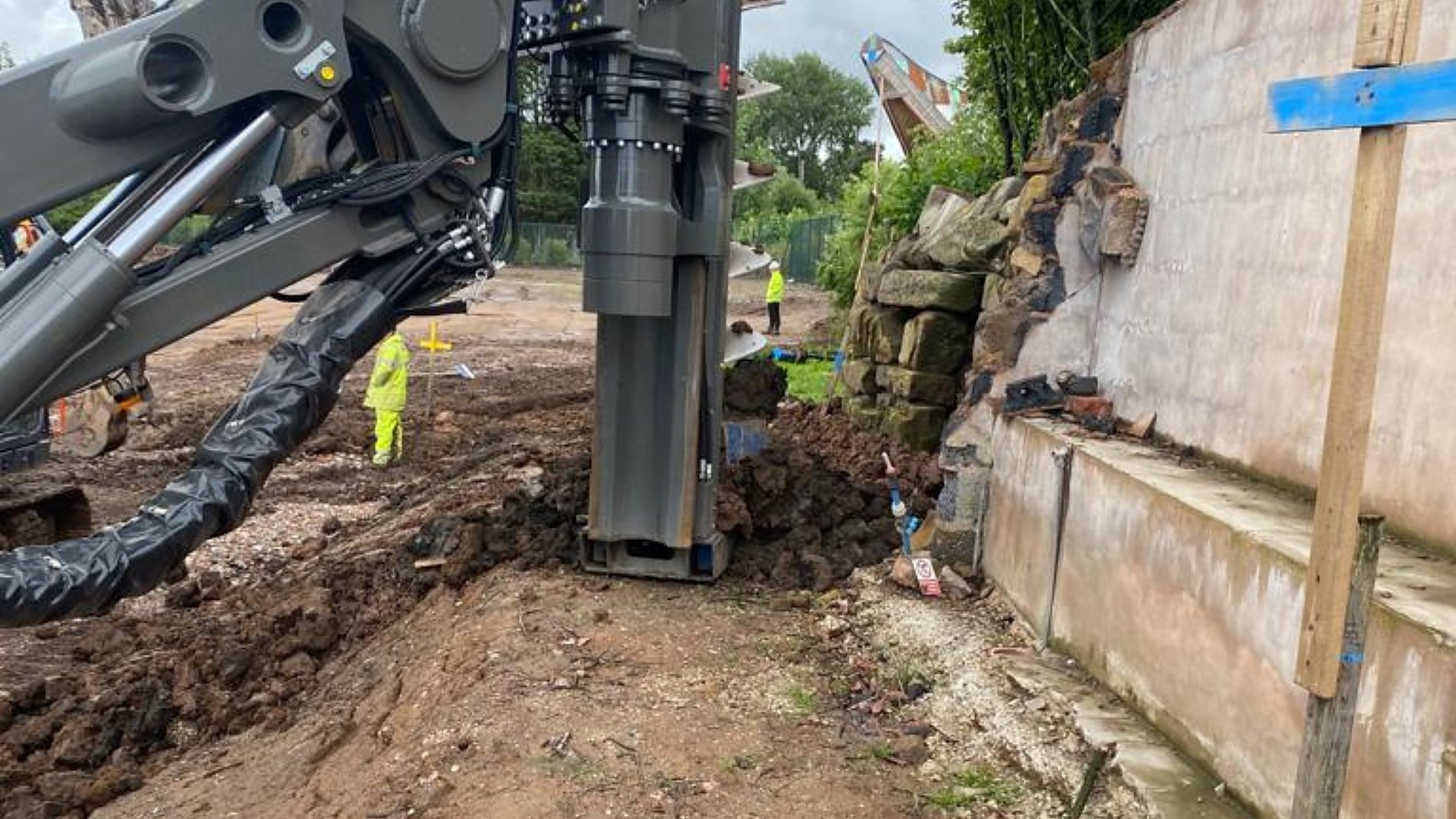 Sheet pile installation near the giraffe area at Chester Zoo, carried out by Sheet Piling (UK) Ltd,