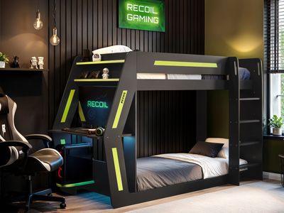 Recoil Alister Gaming Bunk Bed with Desk Charcoal & Green