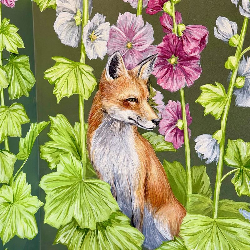 Close-up detail from the Freddie Whimsett mural in Levens Kitchen, at Levens Hall and Gardens, the South Lakes, Cumbria.