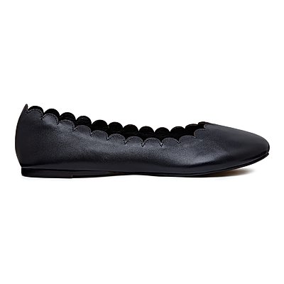 Mayfair Black Scalloped Leather Ballerina Shoes