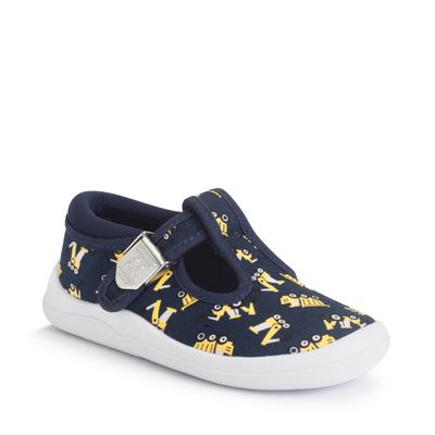Wriggles T-bar navy digger print buckle first walking shoes