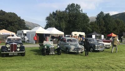 Classic cars on the sports field at Grasmere Lakeland Sports and Show 2022.