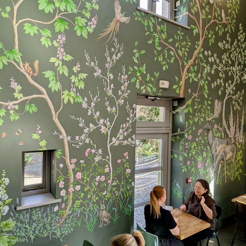 The Freddie Whimsett mural in Levens Kitchen, at Levens Hall and Gardens, the South Lakes, Cumbria.