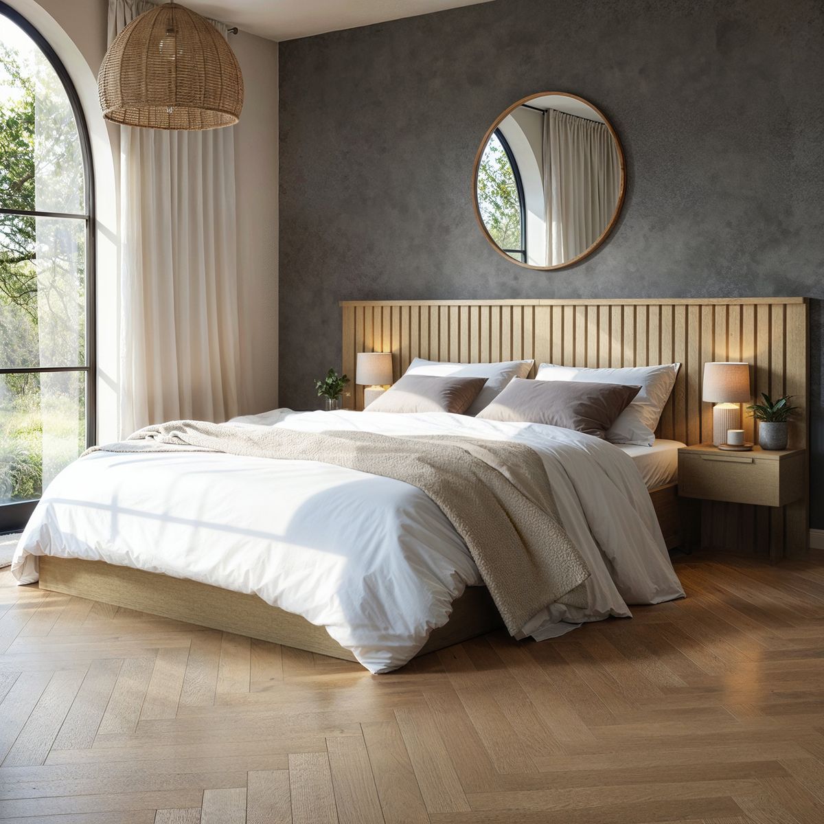 Solace+Co Taylor Hotel Ottoman Bed with Side Tables Light Wood