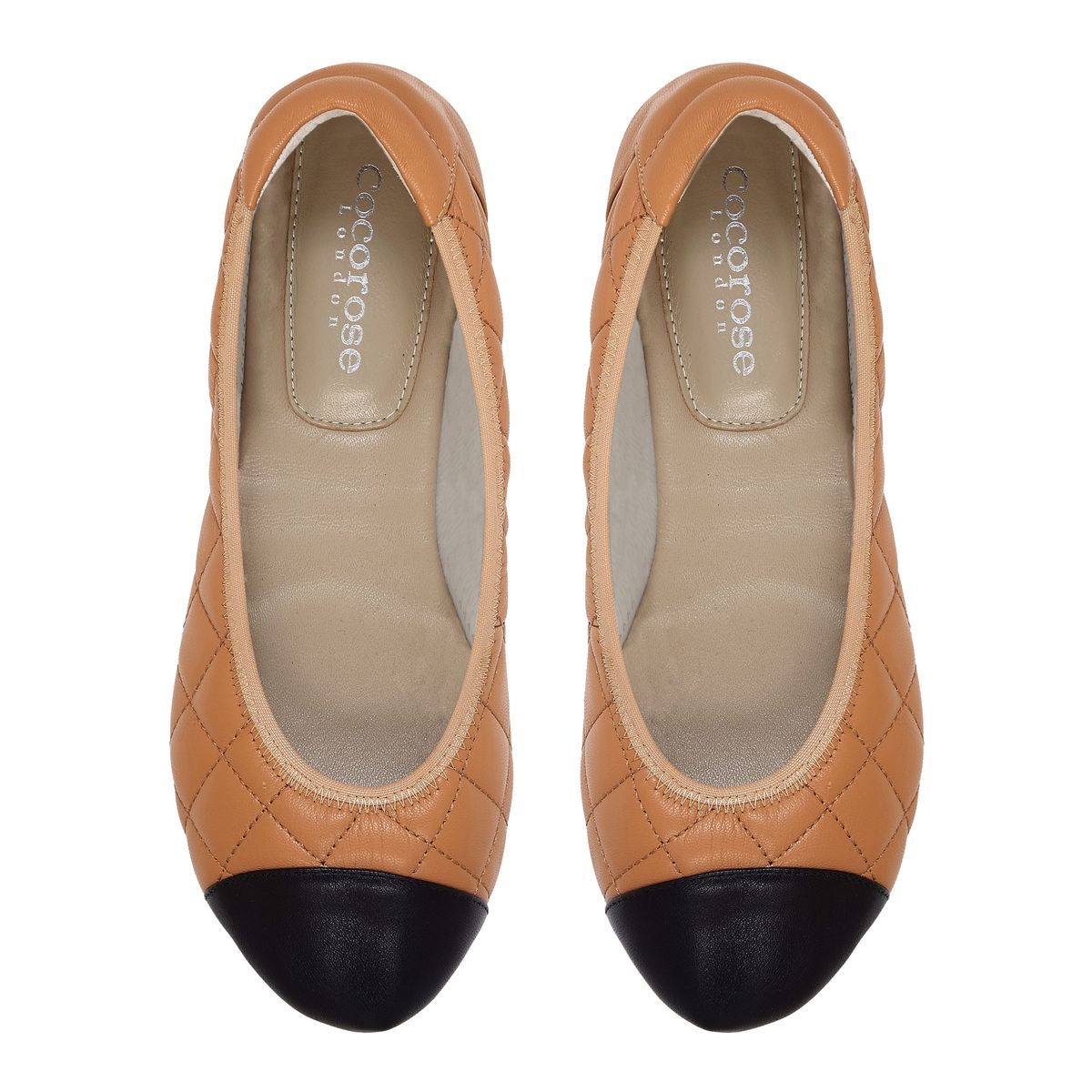 Tan quilted leather 'Piccadilly' ballerinas  from www.cocoroselondon.com 