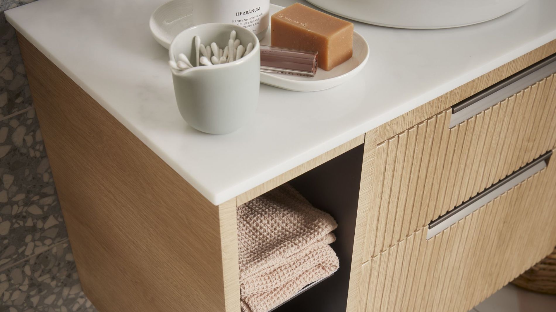Suggested Header 2000px R2 Bathrooms, Platform 700 Fluted Wall Mounted Vanity Unit  Swiss Oak, £583.6, 8499967.jpg