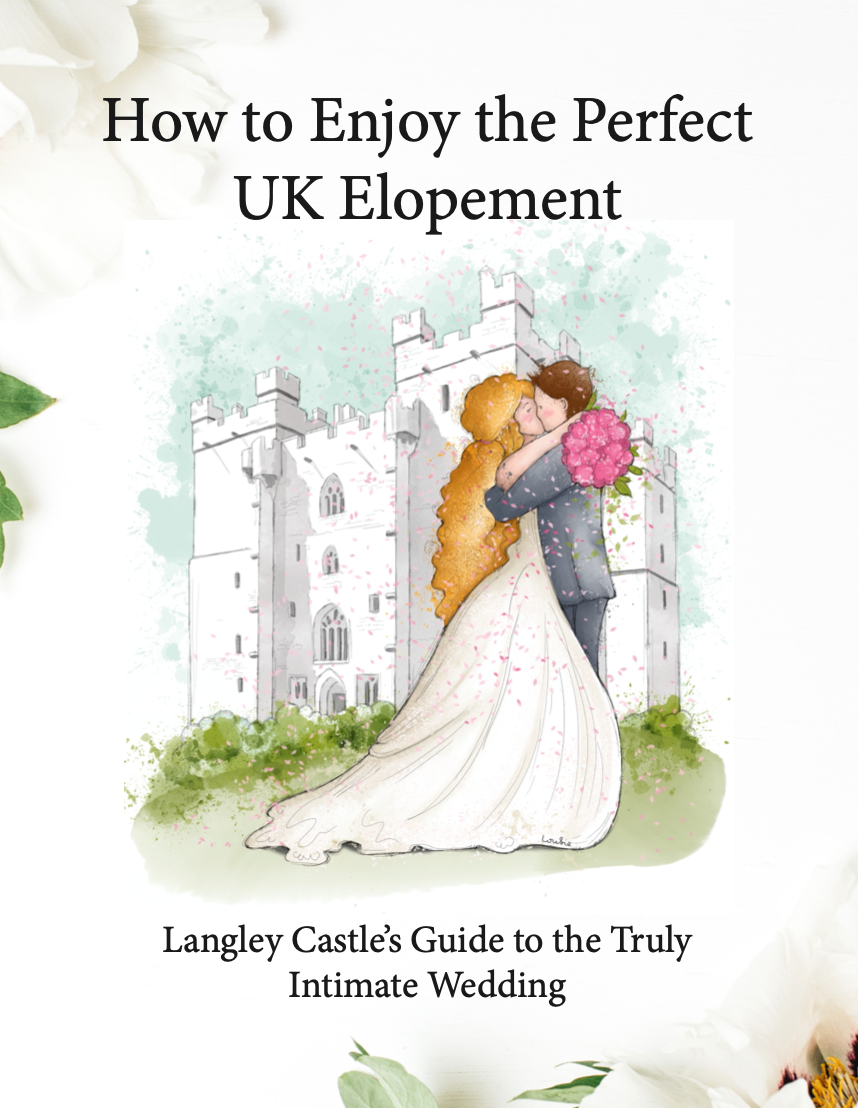 Front cover of the Langley Castle guide to elopement weddings and weddings for two