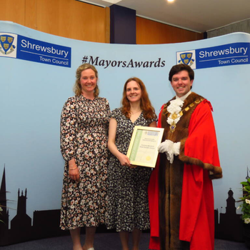 Lizzie Meadows and Molly Haywood from The Field Studies Council with Mayor Councillor Alex Wagner .jpg