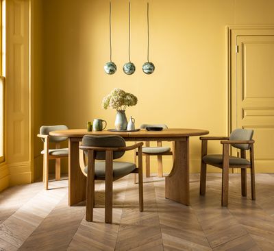 Cora Oak Dining Chair In Olive Green Boucle