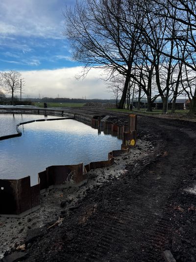 Sheet piling works undertaken by Sheet Piling (UK) Ltd, in Pontefract Park, Yorkshire.