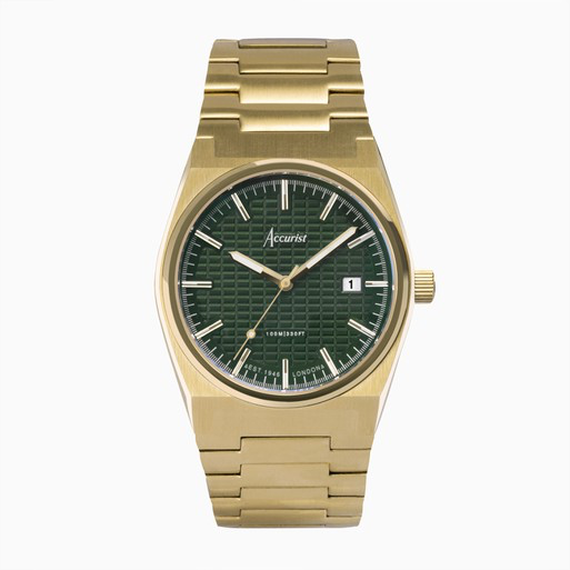 Accurist Origin watch with gold case and fir green dial