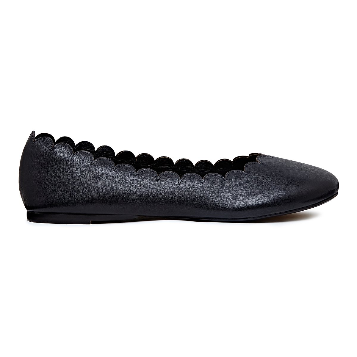 Mayfair Black Scalloped Leather Ballerina Shoes