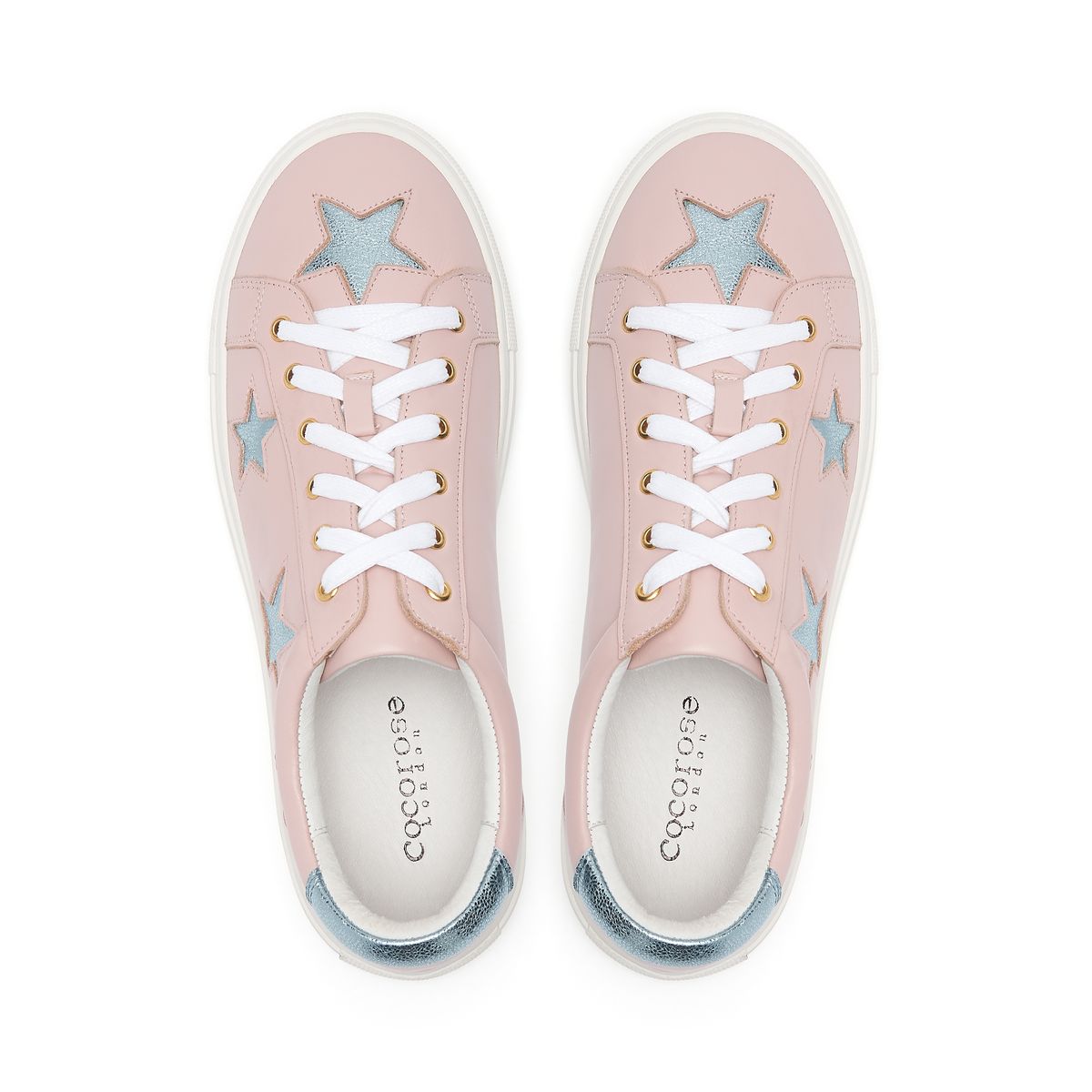 Hoxton Pastel Pink Trainers with Blue Stars by Cocorose London