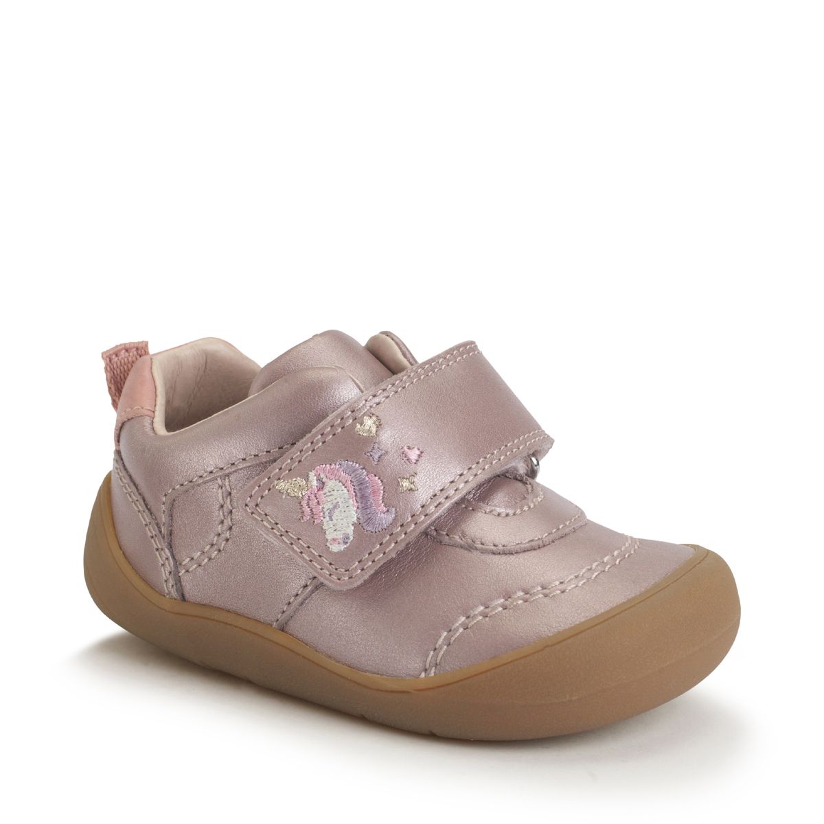 Start-Rite Moonbeam Blush pearlised leather rip-tape girls unicorn first walking shoes
