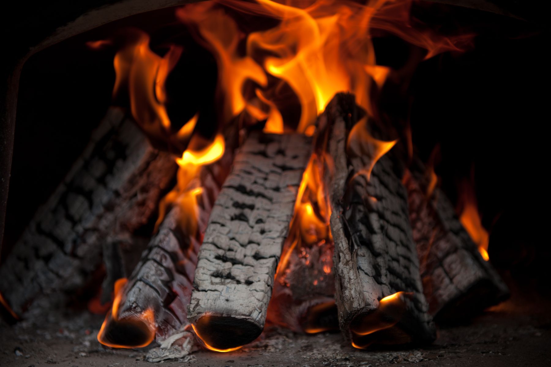 Fire burning in an Orchard Ovens' wood-fired oven by Valoriani