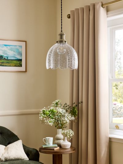 Vintage Pendant in Textured Glass and Matt Antique Brass