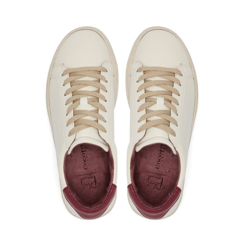 Plant-powered 'Kew' vegan trainer from Cocorose London, in white with Bordeaux heel tab,