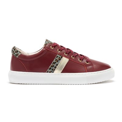 Hoxton Burgundy with Grey Leopard Print Leather Trainers from Cocorose London