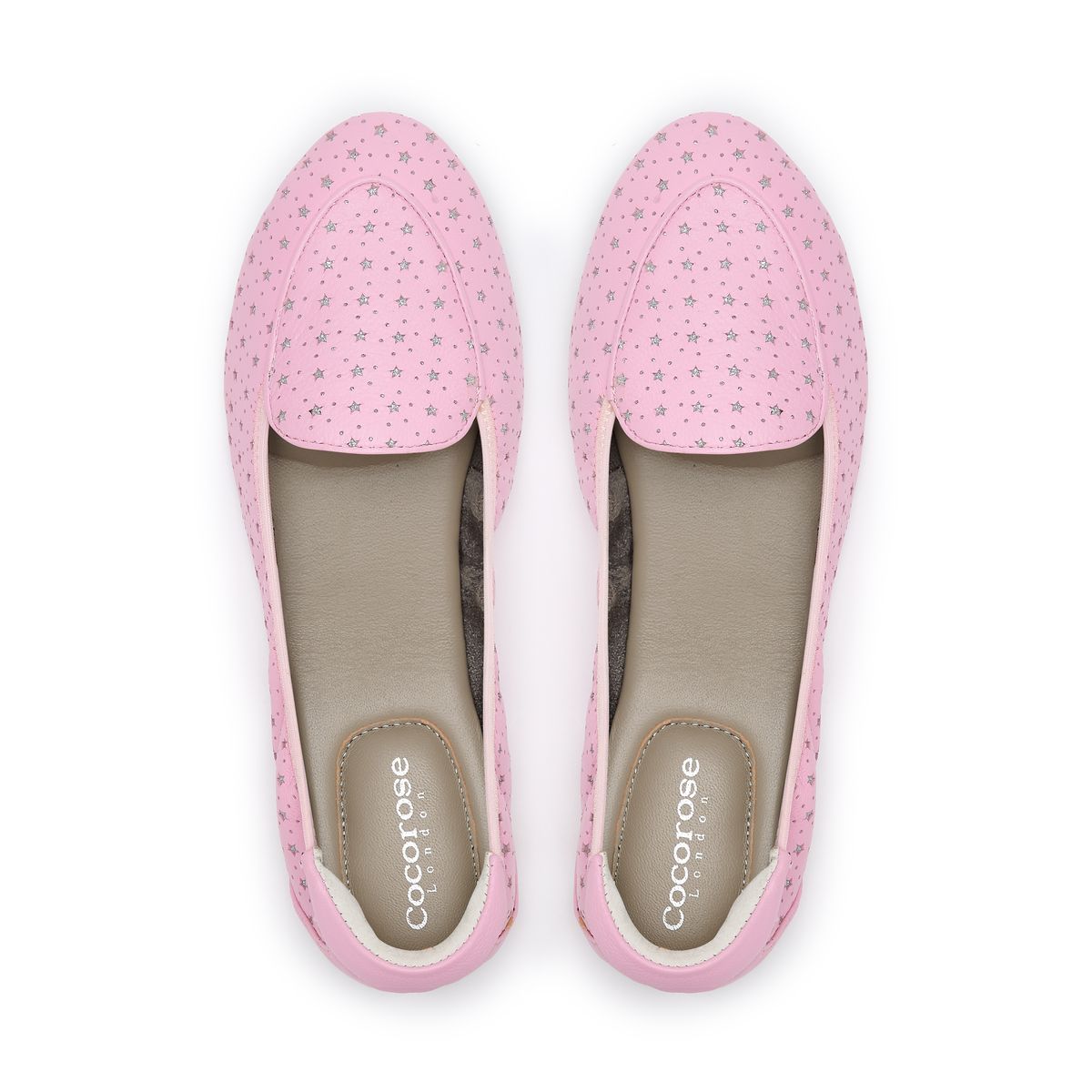 Clapham Pink Leather Loafers with Silver Stars