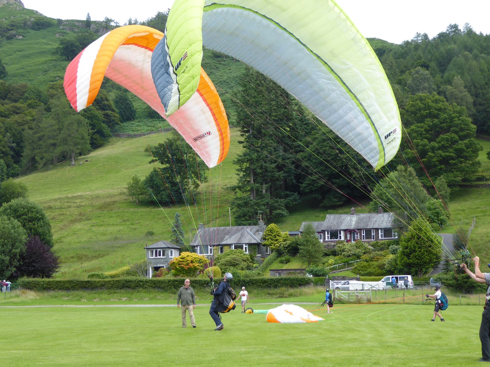 Paragliders on the Grasmere Lakeland Sports and Show show field.