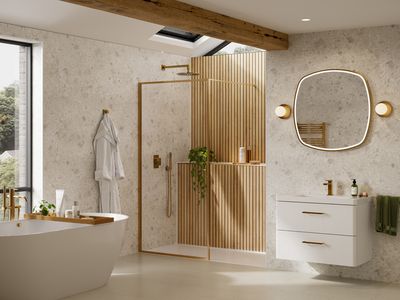 ARYSTO Sleek Framed Wetroom Panels in Brushed Brass