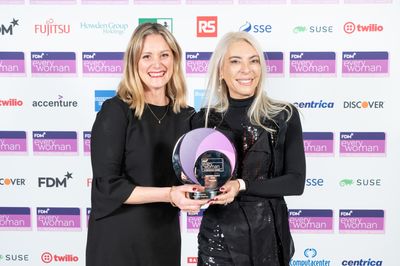 Lizzie Brown, Vice President – Technology Talent Excellence at American Express and Francesca Rosella, Co-Founder and Chief Creative Officer, Cute Circuit - winner of the 'Innovator Award' (sponsored by American Express) at the 2023 FDM everywoman in Technology Awards