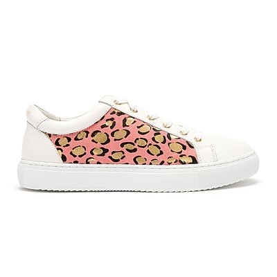 Hoxton White With Pink and Gold Leopard Panels Trainers from Cocorose London