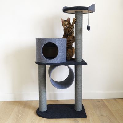 Charcoal Felt Cat double tower