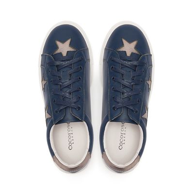 Hoxton navy leather trainers with pewter stars, from Cocorose London