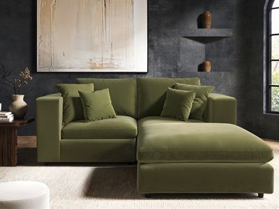 Solace+Co Asher 3 Seater with Reversible Footstool Khaki Green Velvet
