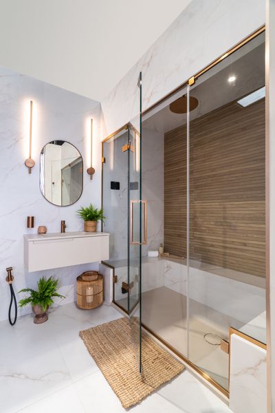 ARYSTO Ten | Hinge Door & 2 Inline Panels In Recess (Brushed Bronze)