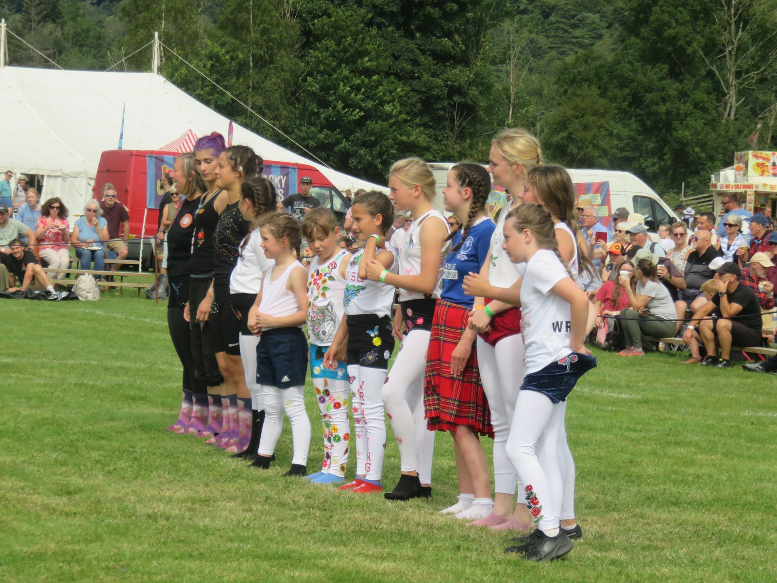 Girl wrestlers in the Cumberland and Westmorland wrestling at Grasmere Lakeland Sports and Show