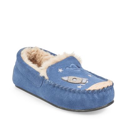 Snuggle Blue suede space slip-on slippers