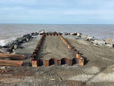 Sheet piles installed by Sheet Piling (UK) Limited, for a coastal erosion project at Kinmel Bay, North Wales