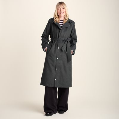 Jemima Womens Waterproof Longline Belted Trench Coat - Charcoal Melange