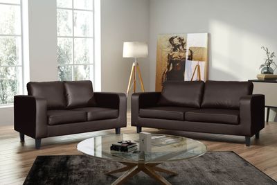 Box Brown Leather 3+2 Seater Sofa Set
