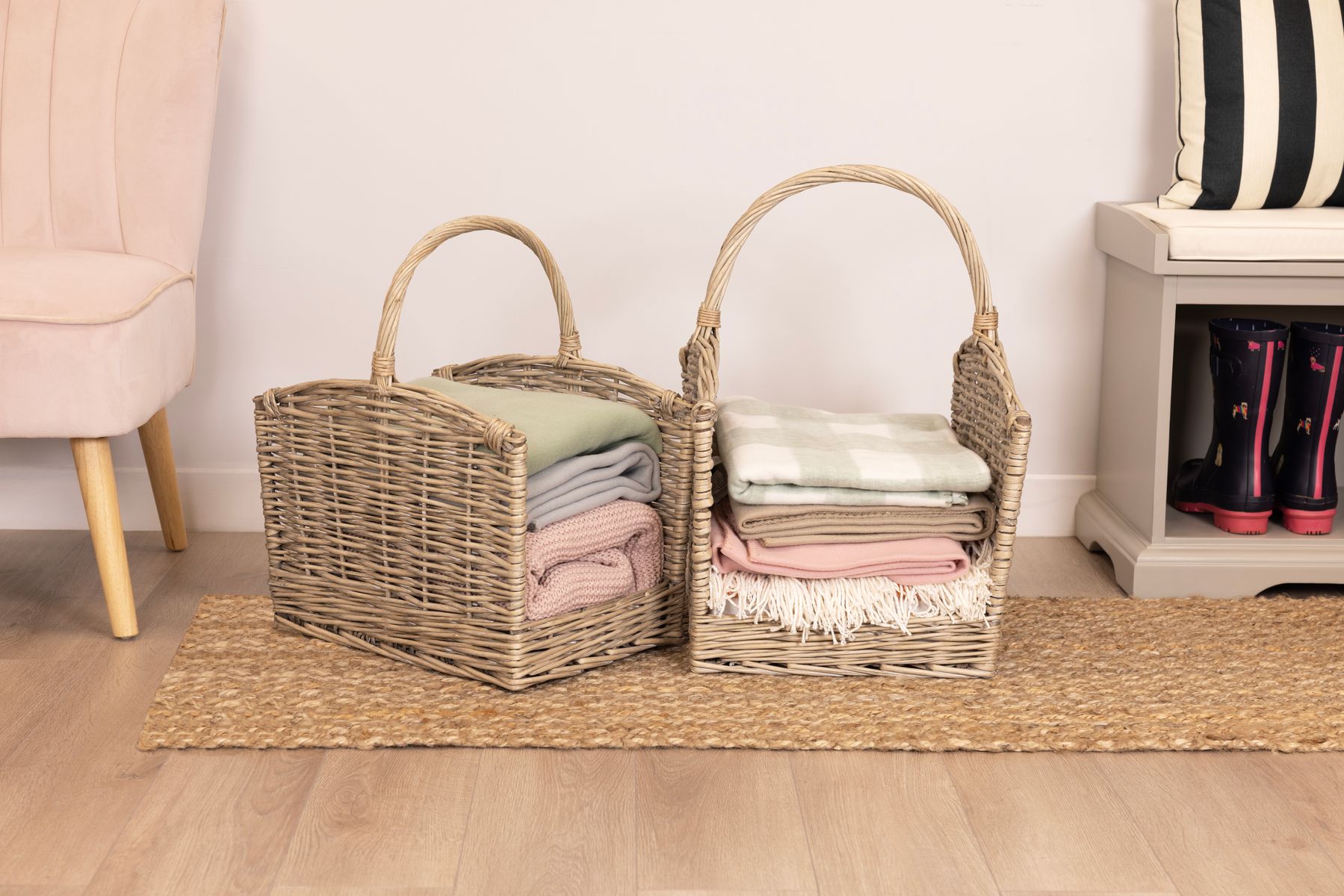 Snug Set Of Two Open Ended Wicker Log Baskets