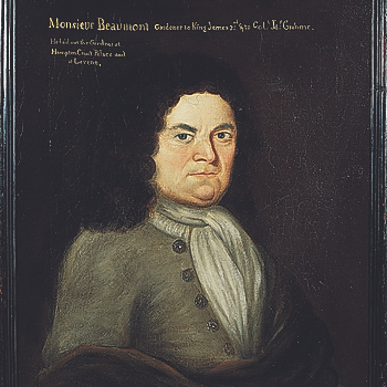 Portrait of Monsieur Guillaume Beaumont, the first head gardener and founder of the topiary garden at Levens Hall and Gardens, near Kendal, Cumbria, UK