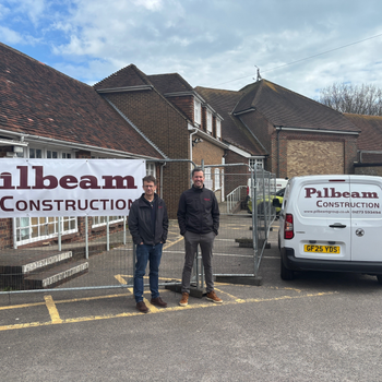 Work underway at Southwick Community Centre. Glen (left) and Matt from Pilbeam Construction. 