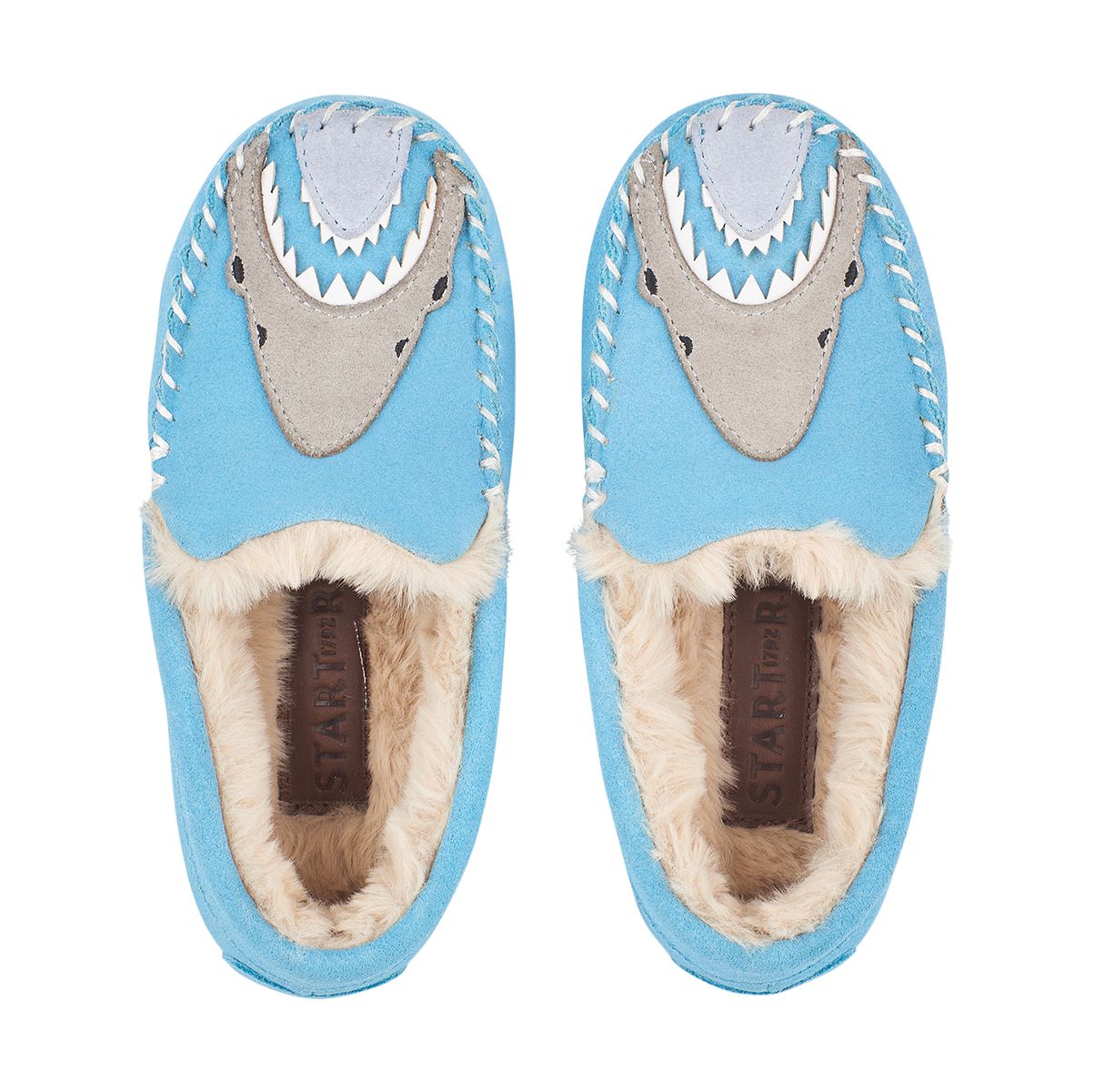 Blue suede shark slip-on slippers