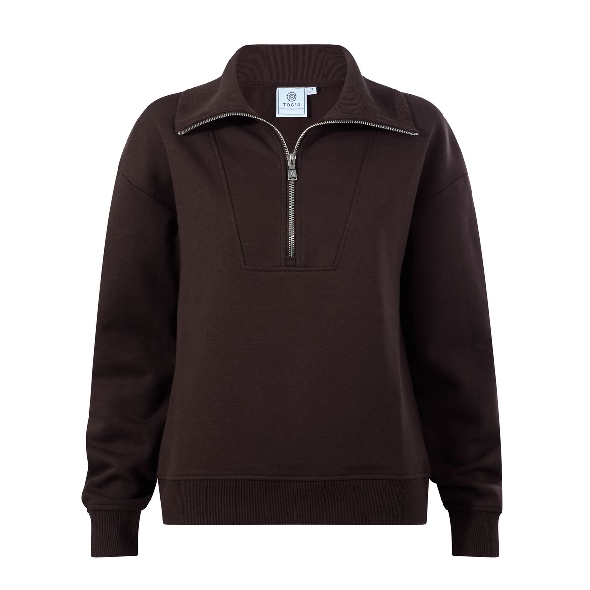 Paloma Womens Supersoft Zip Neck Sweatshirt - Chocolate Brown