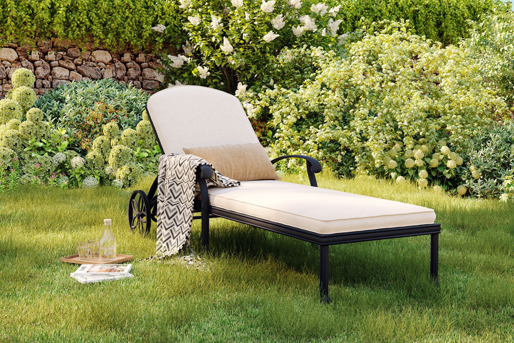 Charles Bentley Cast Aluminium Sun Lounger With Beige Cushion