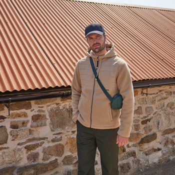 Hare Mens Padded Sherpa Hooded Jacket - Light Sand