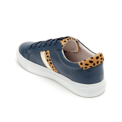 Hoxton Navy with Leopard Print Leather Trainers from Cocorose London