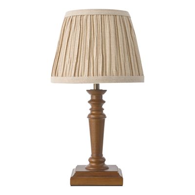 Tate Twin Pack Table Lamp in Dark Wood and Satin Bronze,