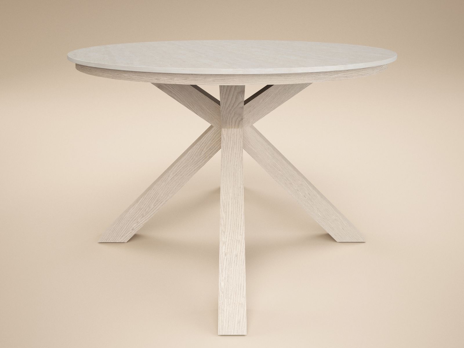 SOLACE+CO Florence Round Garden Sintered Stone Dining Table Wood & Louisa Chairs Beige Set of 4